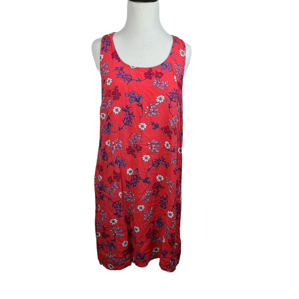 Beachlunchlounge red floral shift dress soft viscose sleeveless Sz small